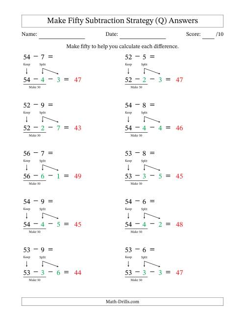 The Make Fifty Subtraction Strategy (Q) Math Worksheet Page 2