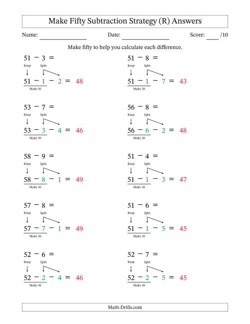 The Make Fifty Subtraction Strategy (R) Math Worksheet Page 2