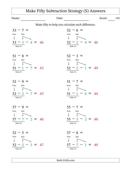 The Make Fifty Subtraction Strategy (S) Math Worksheet Page 2