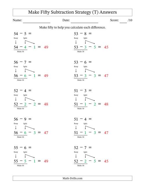 The Make Fifty Subtraction Strategy (T) Math Worksheet Page 2