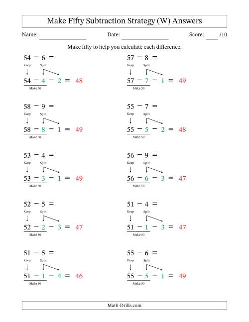 The Make Fifty Subtraction Strategy (W) Math Worksheet Page 2