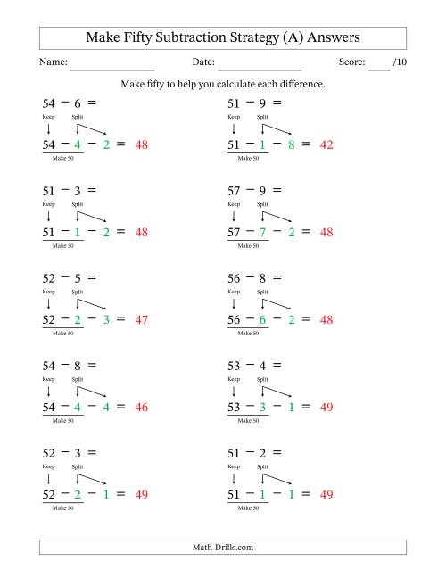 The Make Fifty Subtraction Strategy (All) Math Worksheet Page 2