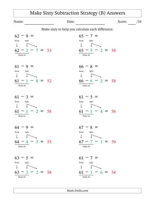The Make Sixty Subtraction Strategy (B) Math Worksheet Page 2