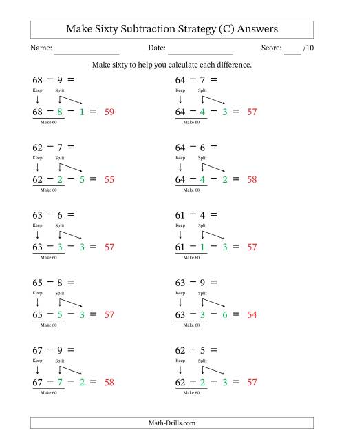 The Make Sixty Subtraction Strategy (C) Math Worksheet Page 2