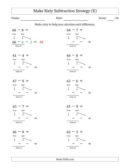 The Make Sixty Subtraction Strategy (E) Math Worksheet
