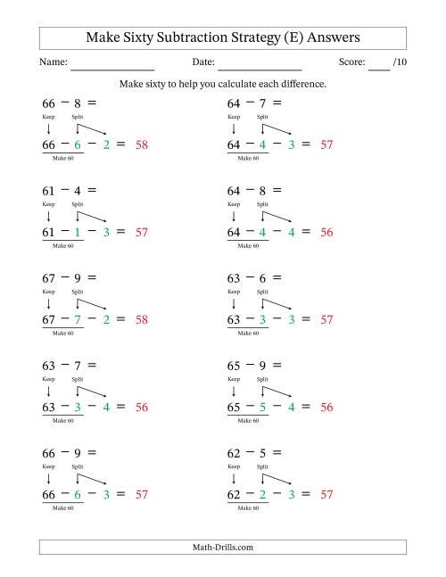 The Make Sixty Subtraction Strategy (E) Math Worksheet Page 2