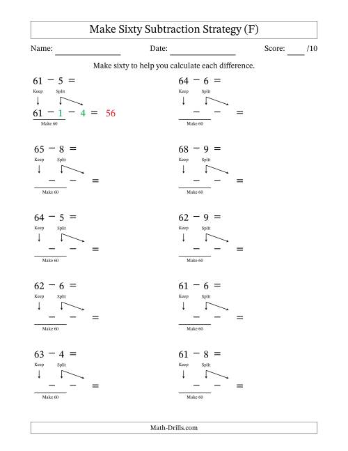The Make Sixty Subtraction Strategy (F) Math Worksheet