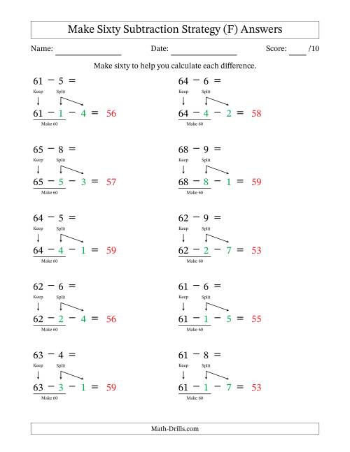 The Make Sixty Subtraction Strategy (F) Math Worksheet Page 2