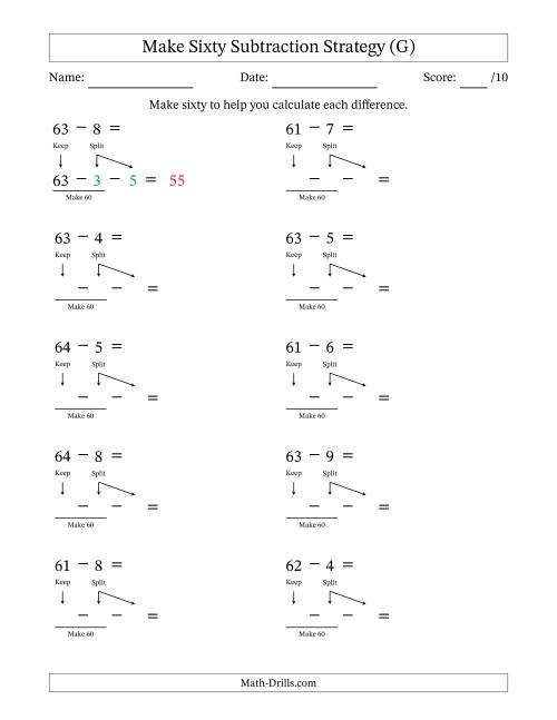 The Make Sixty Subtraction Strategy (G) Math Worksheet