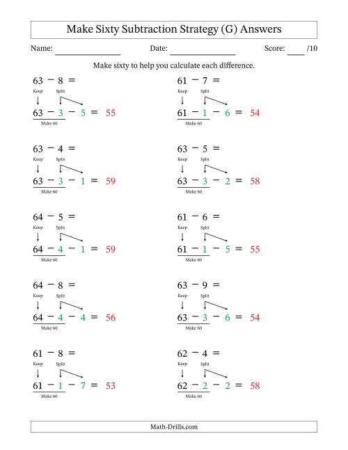 The Make Sixty Subtraction Strategy (G) Math Worksheet Page 2
