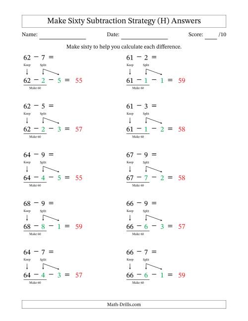 The Make Sixty Subtraction Strategy (H) Math Worksheet Page 2