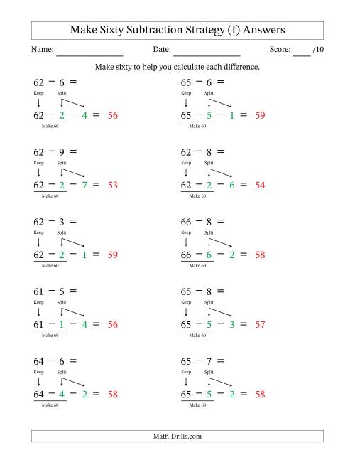 The Make Sixty Subtraction Strategy (I) Math Worksheet Page 2