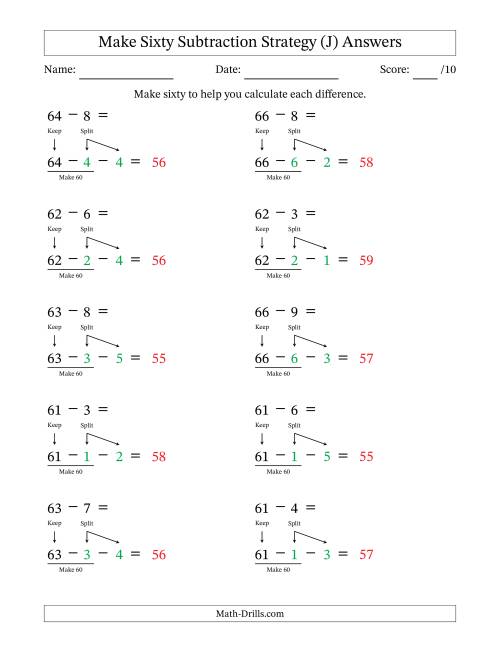 The Make Sixty Subtraction Strategy (J) Math Worksheet Page 2