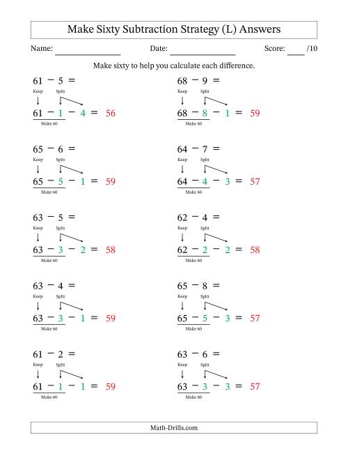 The Make Sixty Subtraction Strategy (L) Math Worksheet Page 2