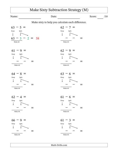The Make Sixty Subtraction Strategy (M) Math Worksheet