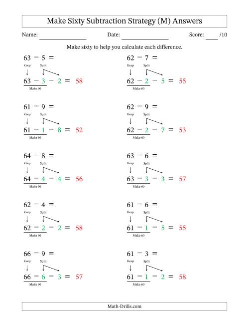 The Make Sixty Subtraction Strategy (M) Math Worksheet Page 2