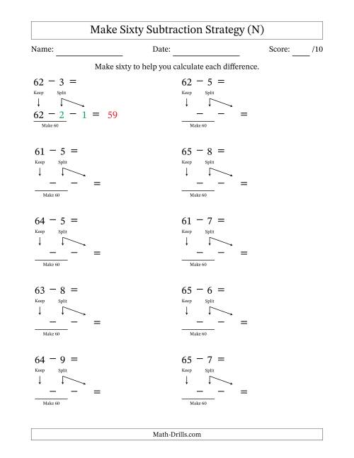 The Make Sixty Subtraction Strategy (N) Math Worksheet