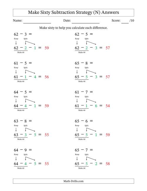 The Make Sixty Subtraction Strategy (N) Math Worksheet Page 2