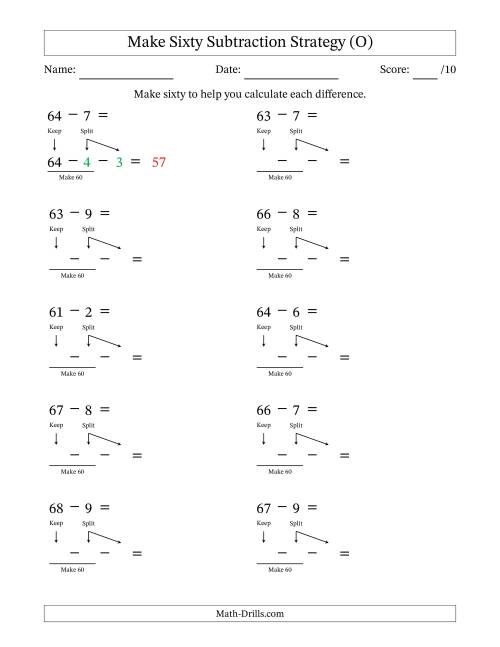 The Make Sixty Subtraction Strategy (O) Math Worksheet