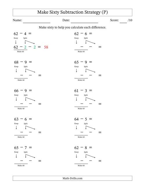 The Make Sixty Subtraction Strategy (P) Math Worksheet