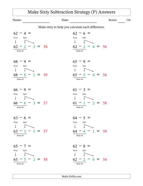 The Make Sixty Subtraction Strategy (P) Math Worksheet Page 2
