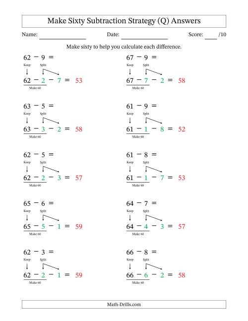 The Make Sixty Subtraction Strategy (Q) Math Worksheet Page 2
