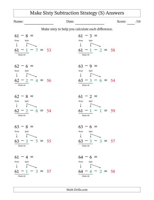 The Make Sixty Subtraction Strategy (S) Math Worksheet Page 2