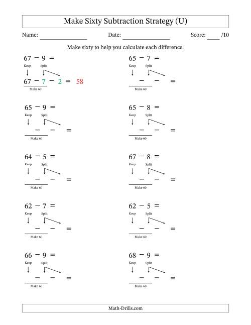 The Make Sixty Subtraction Strategy (U) Math Worksheet