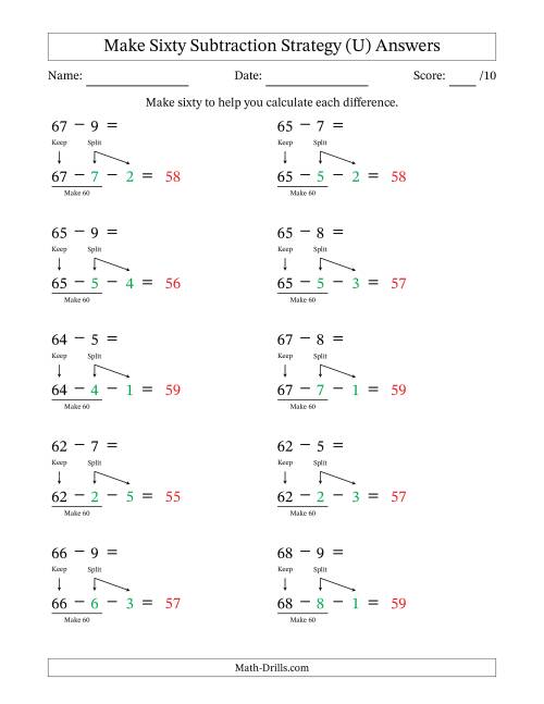 The Make Sixty Subtraction Strategy (U) Math Worksheet Page 2