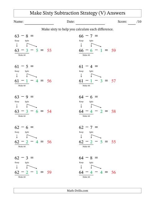 The Make Sixty Subtraction Strategy (V) Math Worksheet Page 2