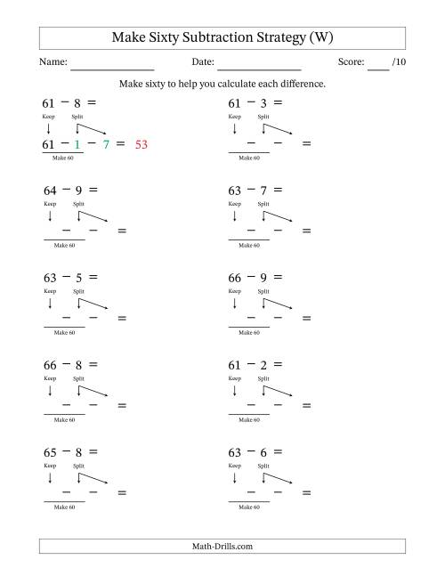 The Make Sixty Subtraction Strategy (W) Math Worksheet