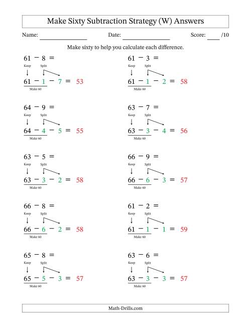 The Make Sixty Subtraction Strategy (W) Math Worksheet Page 2