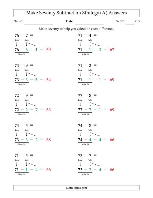 The Make Seventy Subtraction Strategy (A) Math Worksheet Page 2