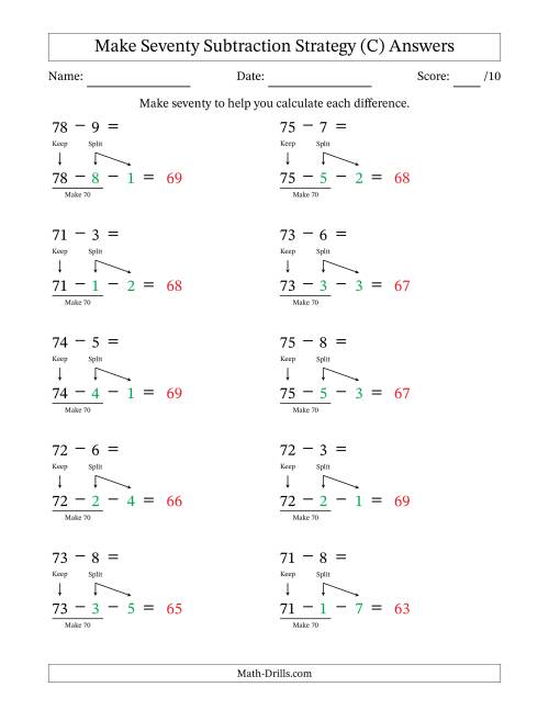 The Make Seventy Subtraction Strategy (C) Math Worksheet Page 2