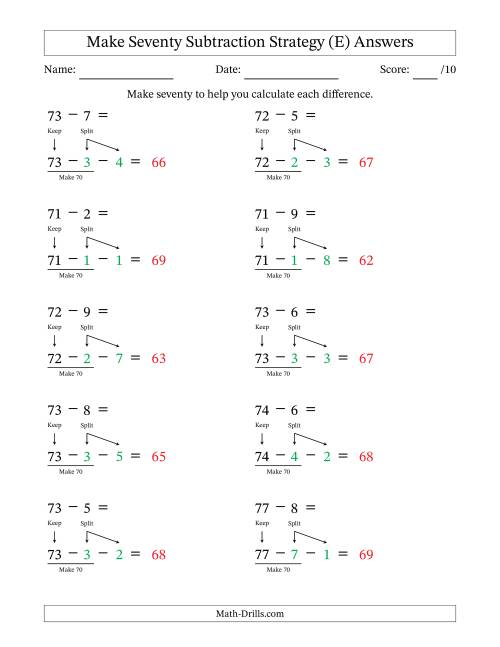 The Make Seventy Subtraction Strategy (E) Math Worksheet Page 2