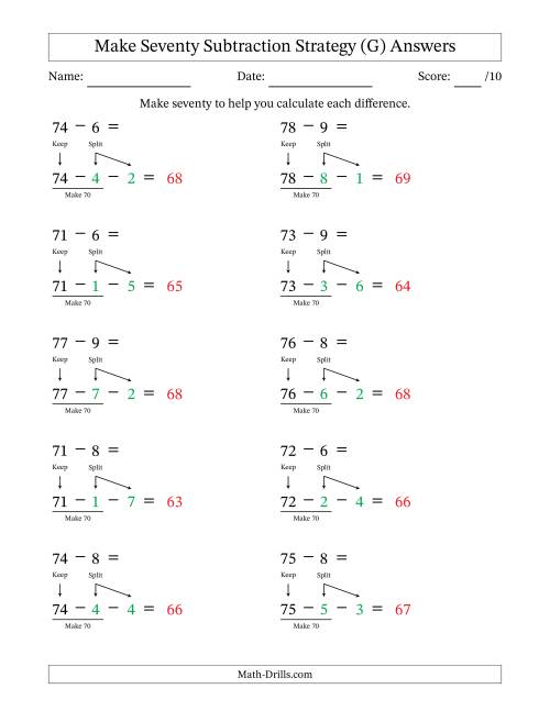 The Make Seventy Subtraction Strategy (G) Math Worksheet Page 2