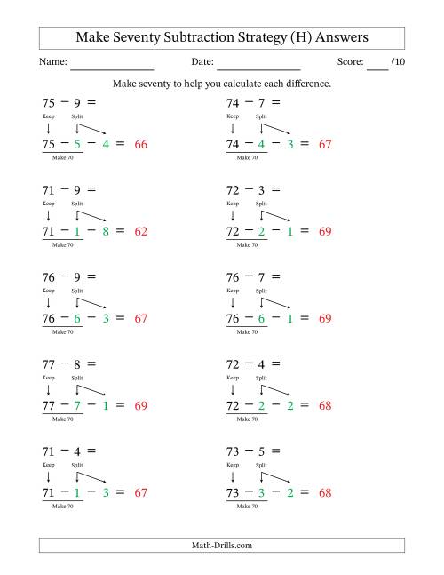 The Make Seventy Subtraction Strategy (H) Math Worksheet Page 2