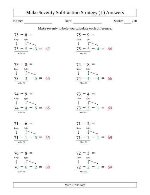 The Make Seventy Subtraction Strategy (L) Math Worksheet Page 2