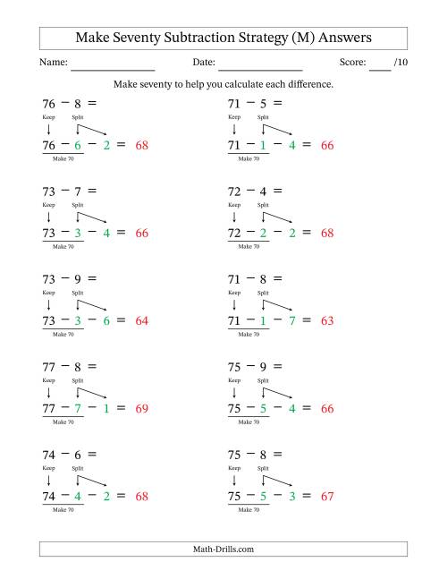 The Make Seventy Subtraction Strategy (M) Math Worksheet Page 2