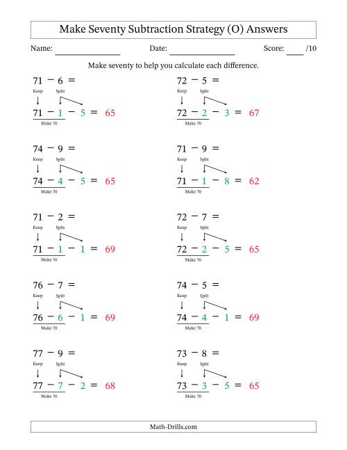 The Make Seventy Subtraction Strategy (O) Math Worksheet Page 2