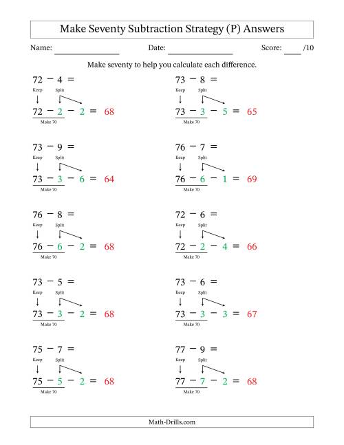 The Make Seventy Subtraction Strategy (P) Math Worksheet Page 2