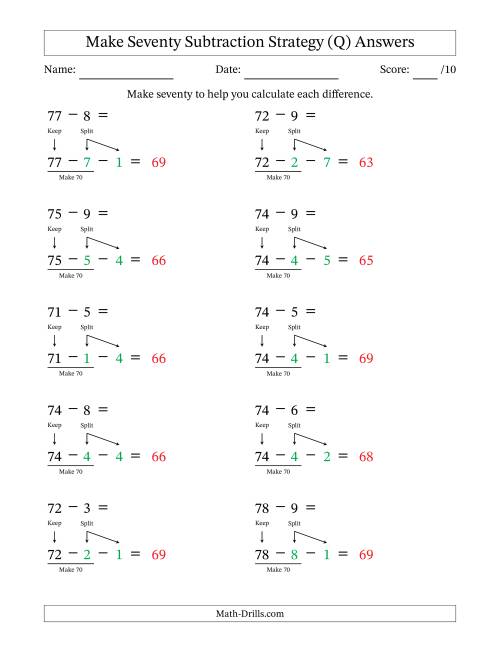 The Make Seventy Subtraction Strategy (Q) Math Worksheet Page 2
