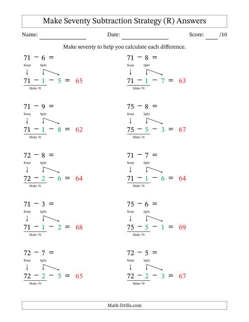 The Make Seventy Subtraction Strategy (R) Math Worksheet Page 2