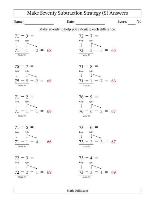 The Make Seventy Subtraction Strategy (S) Math Worksheet Page 2