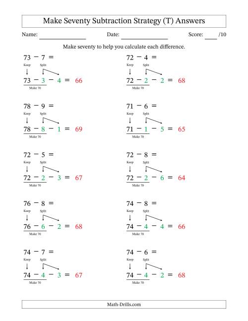 The Make Seventy Subtraction Strategy (T) Math Worksheet Page 2