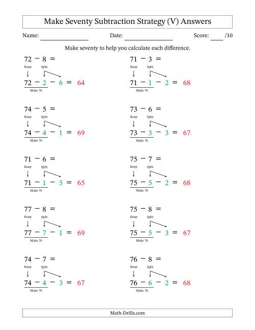 The Make Seventy Subtraction Strategy (V) Math Worksheet Page 2