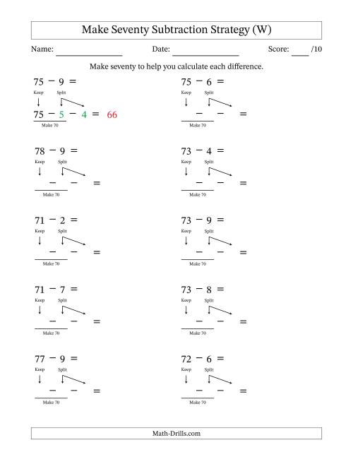The Make Seventy Subtraction Strategy (W) Math Worksheet