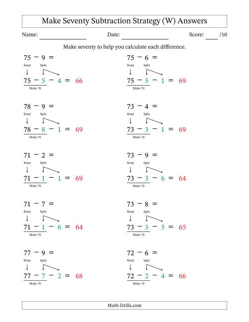 The Make Seventy Subtraction Strategy (W) Math Worksheet Page 2