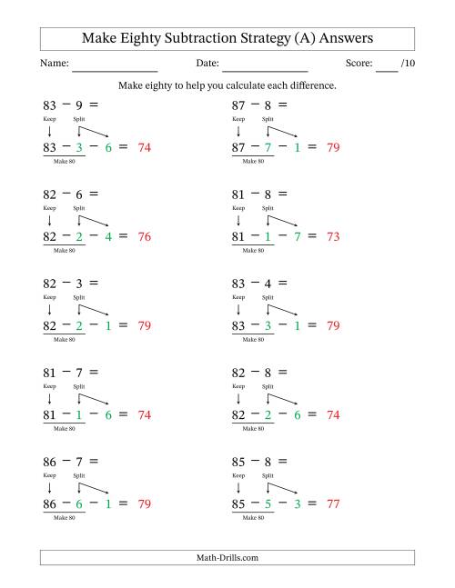 The Make Eighty Subtraction Strategy (A) Math Worksheet Page 2
