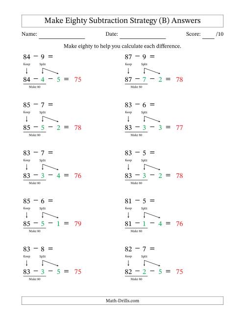 The Make Eighty Subtraction Strategy (B) Math Worksheet Page 2